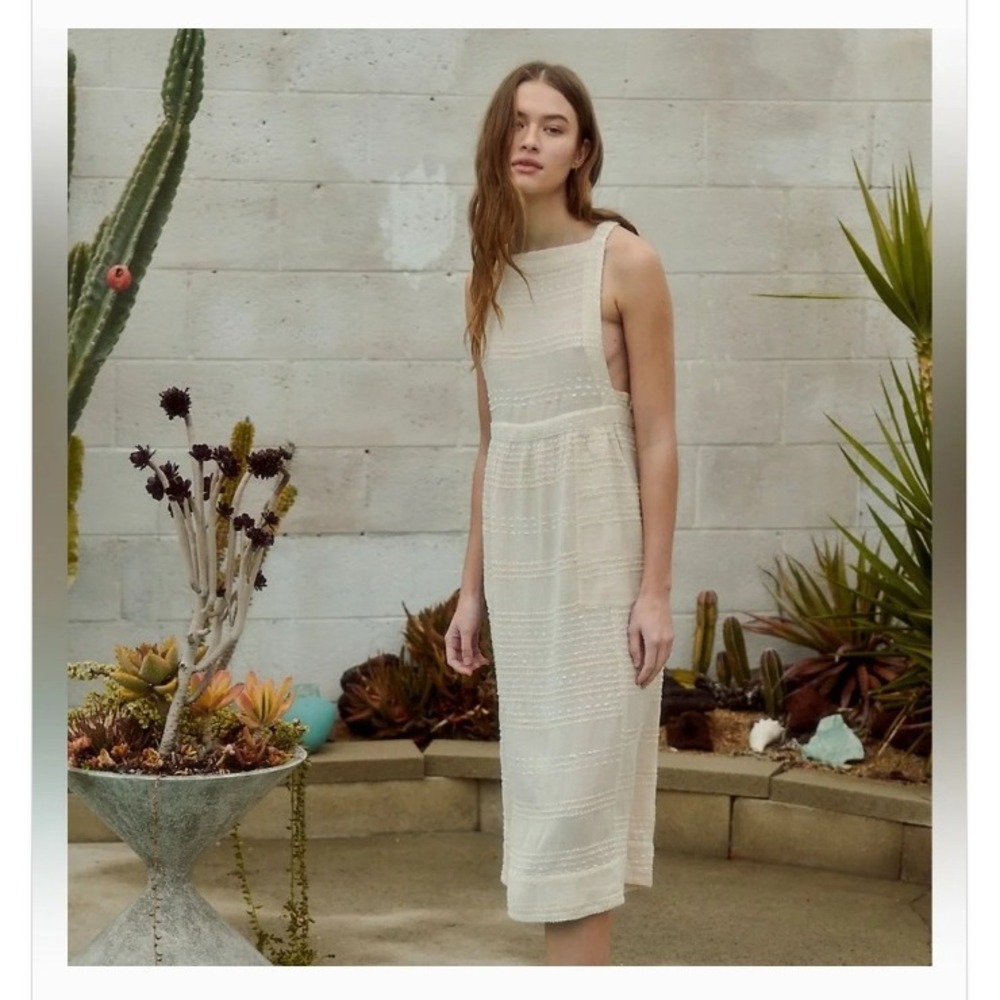 Free People NEW Good For The Soul Pinafore Apron Midi Dress Cream Womens Medium